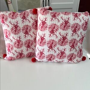 Handcrafted Red Reindeer Holiday Throw Pillow Set